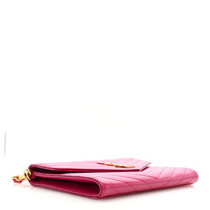 Saint Laurent Grain De Poudre Matelasse Chevron Monogram Envelope Clutch Fuchsia 4 of 6