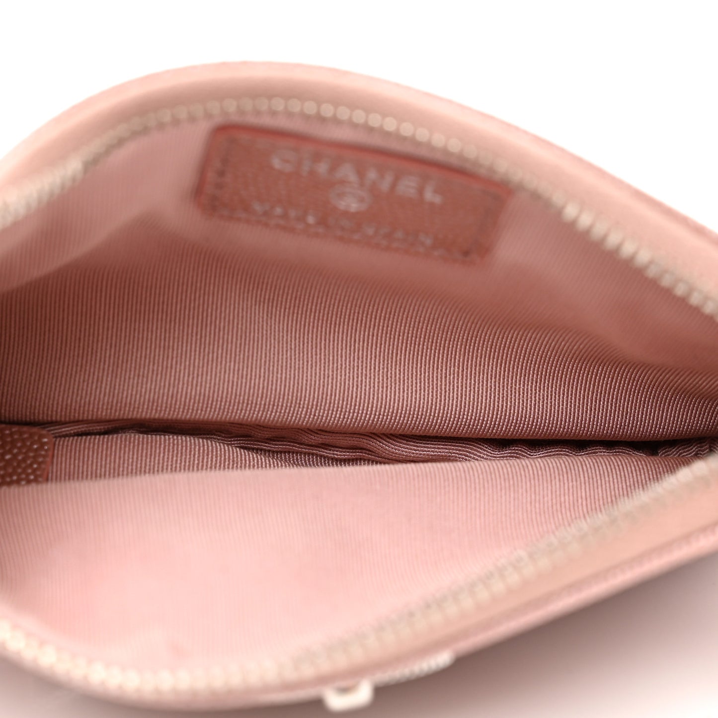 Metallic Caviar Chevron Quilted Small Vintage Mademoiselle Cosmetic Case Pink