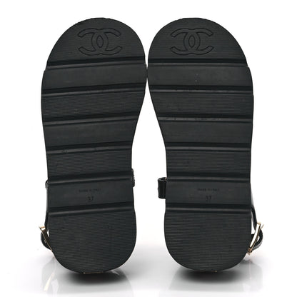 Chanel Lambskin Quilted Platform Sandals 37 Black 5 of 9