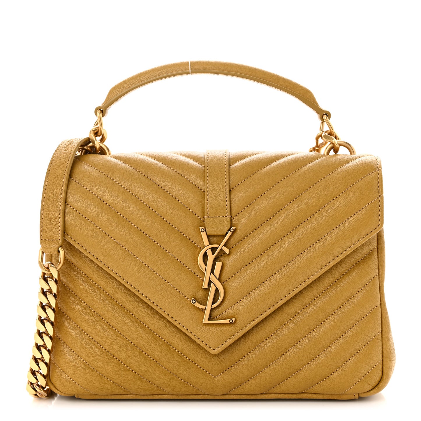 Sheepskin Matelasse Chevron Monogram Medium College Bag Olive