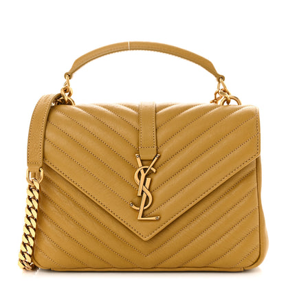 Saint Laurent Sheepskin Matelasse Chevron Monogram Medium College Bag Olive 1 of 10