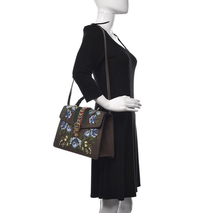 Gucci Calfskin Embroidered Medium Sylvie Top Handle Bag New Acero Multicolor 2 of 10