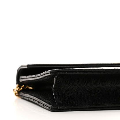 Saint Laurent Grain De Poudre Matelasse Chevron Monogram Envelope Chain Wallet Black 9 of 10