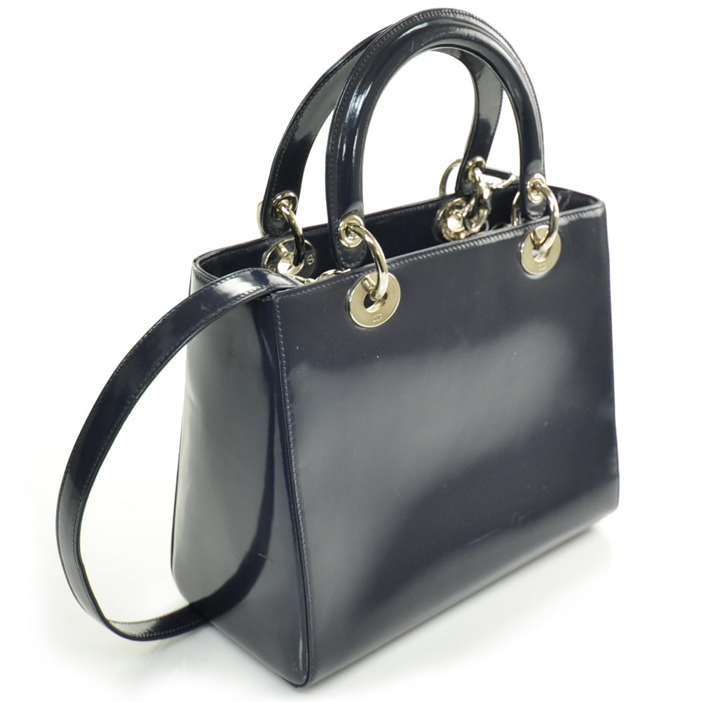 Patent Medium Lady Dior Navy Blue