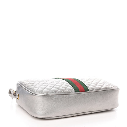 Gucci Laminated Nappa Web Trapuntata Small GG Shoulder Bag Argento 4 of 11