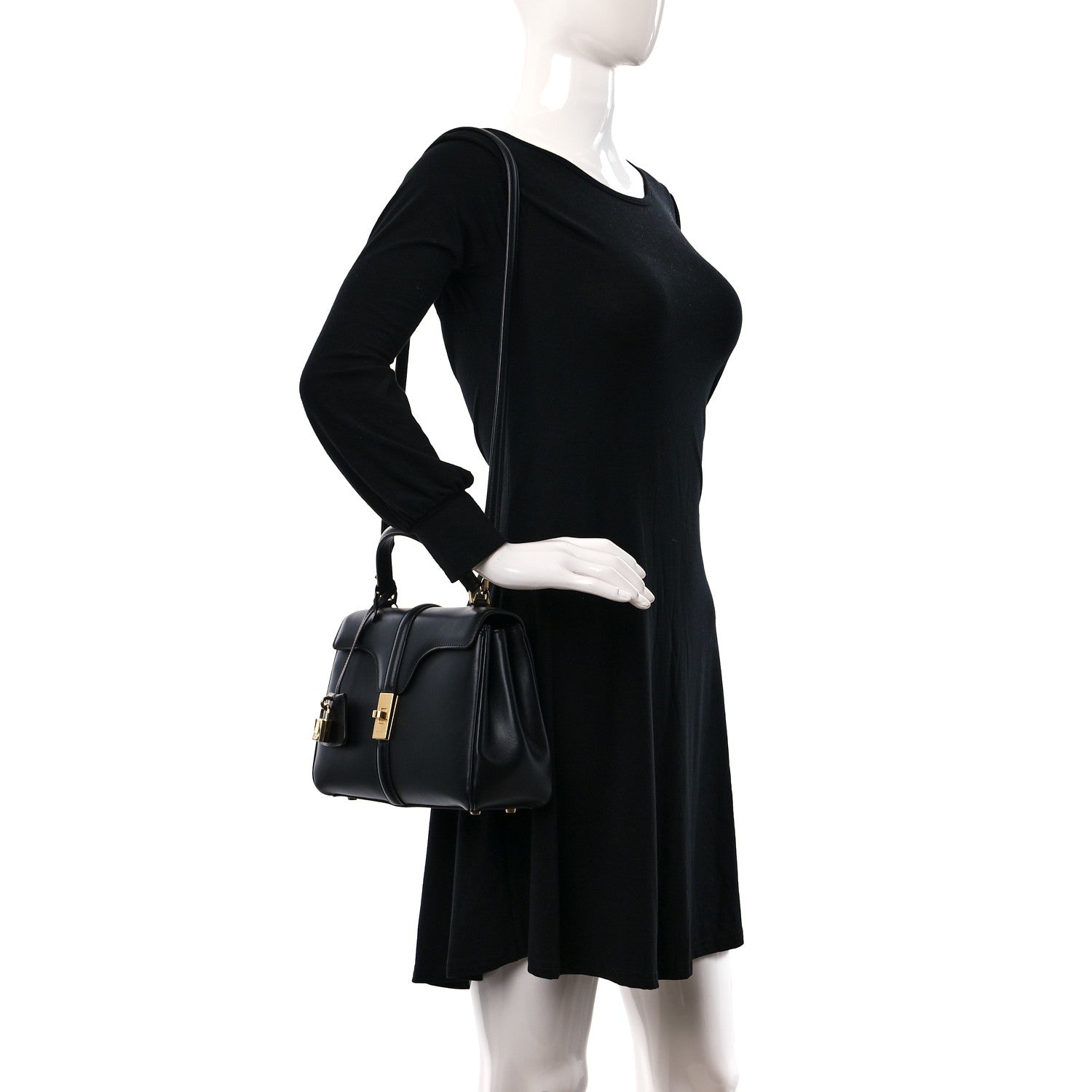 Celine Satinated Calfskin Small 16 Top Handle Bag Black 3 of 9