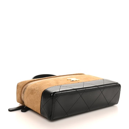 Chanel Suede Calfskin Shiny Lambskin Quilted Top Handle Slim Vanity Case With Chain Beige Black 4 of 11