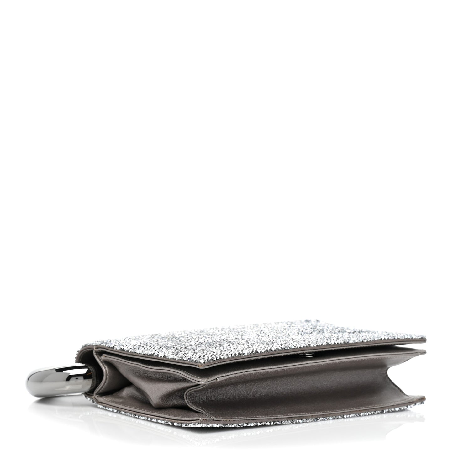 Crystal Satin Metal Handle Evening Clutch Silver