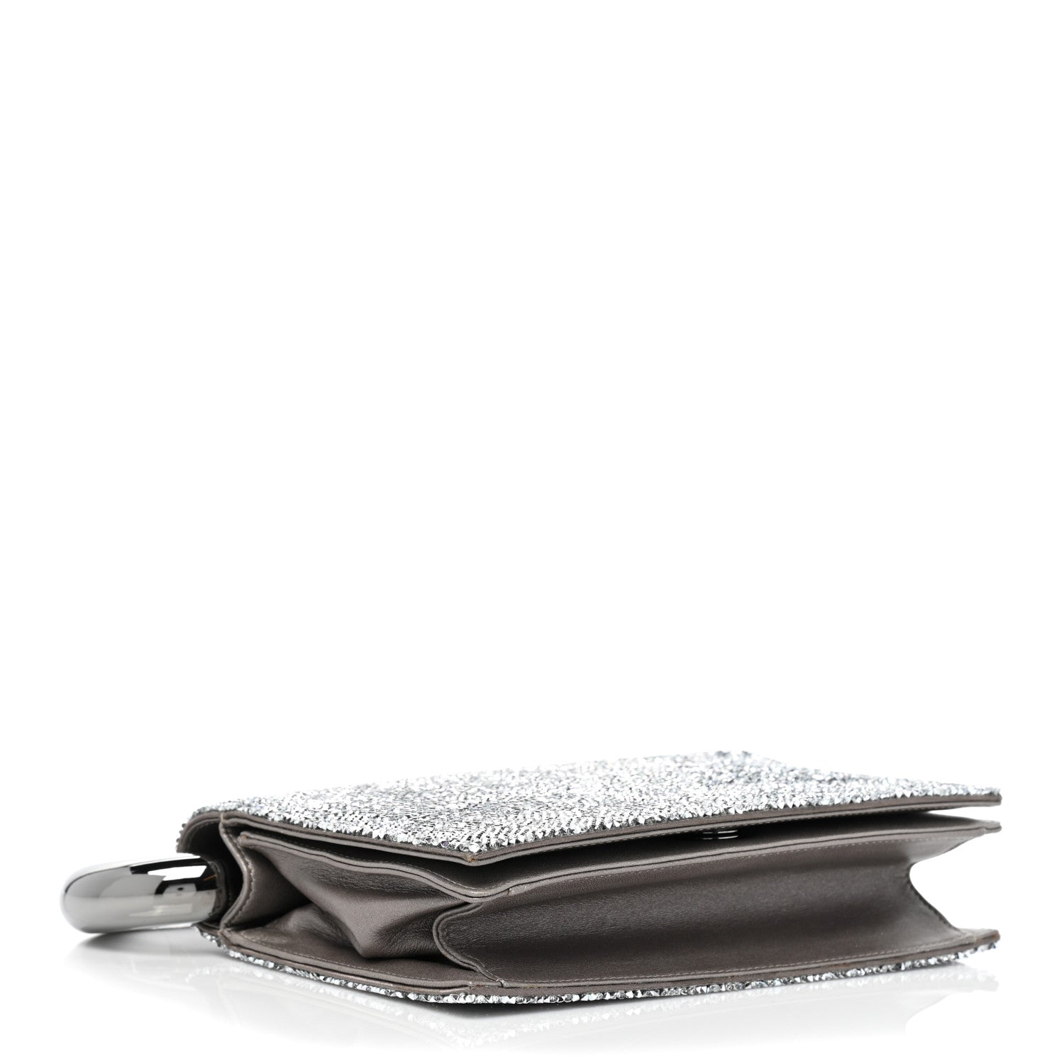 Chanel Crystal Satin Metal Handle Evening Clutch Silver 3 of 8