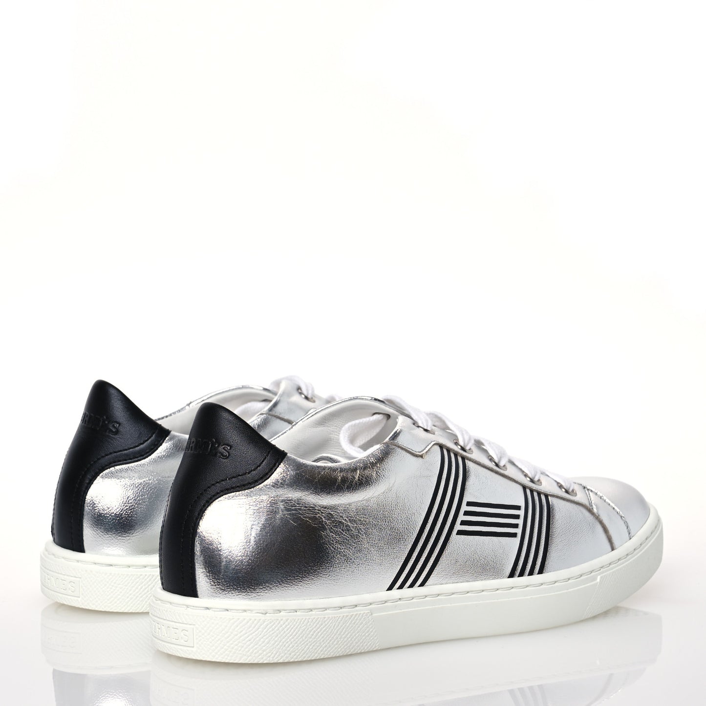 Metallic Nappa Calfskin Womens Avantage Sneakers 36 Gris Argente Black