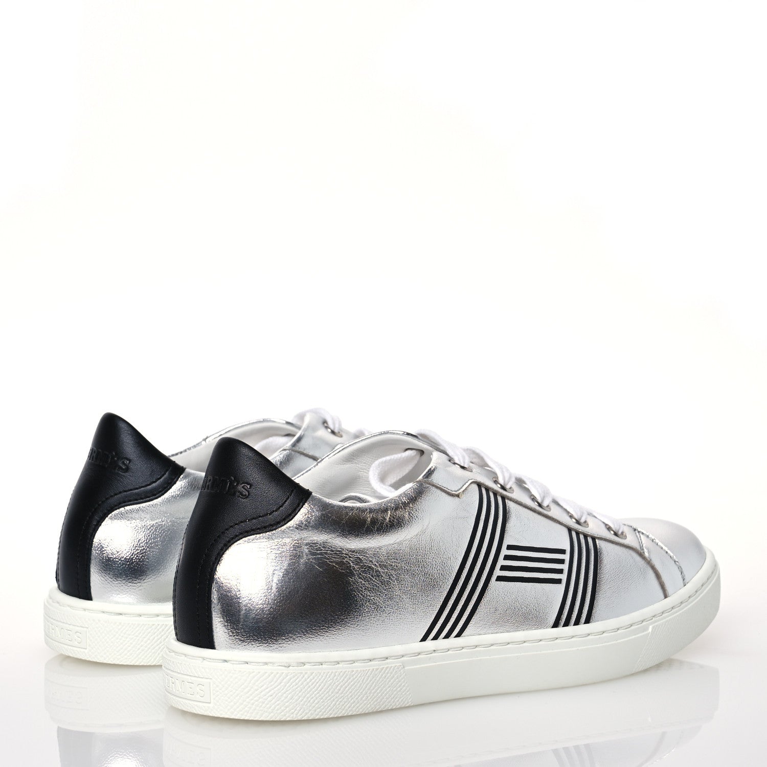 Hermes Metallic Nappa Calfskin Womens Avantage Sneakers 36 Gris Argente Black 4 of 9