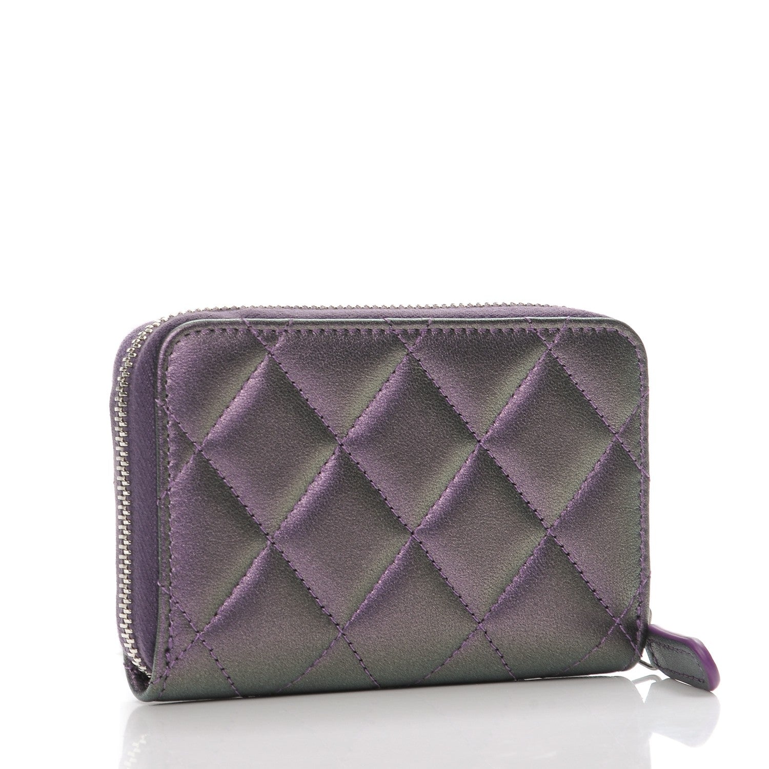 Chanel Metallic Lambskin Quilted Zip Around Coin Purse Wallet Dark Purple 3 of 8