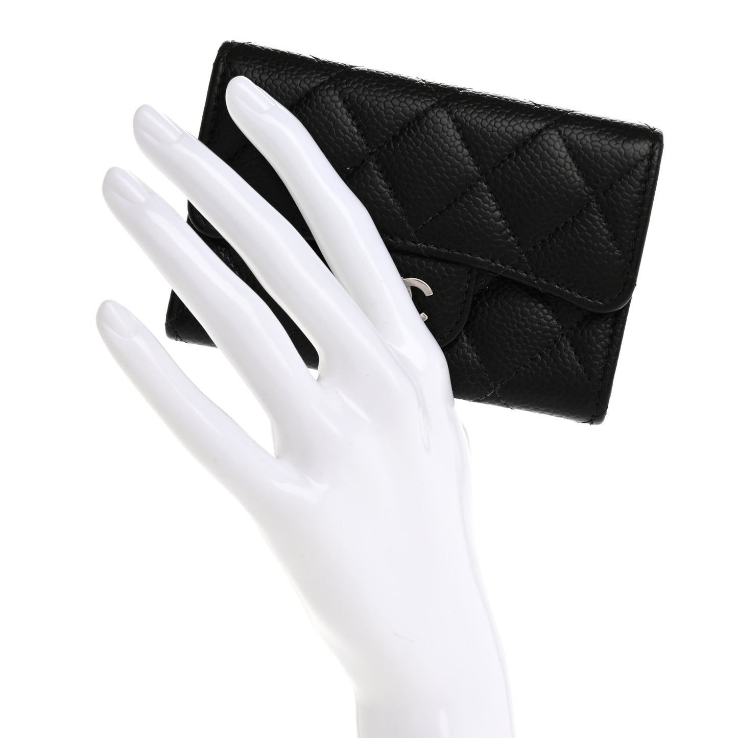 Caviar Quilted Flap Card Holder Wallet Black