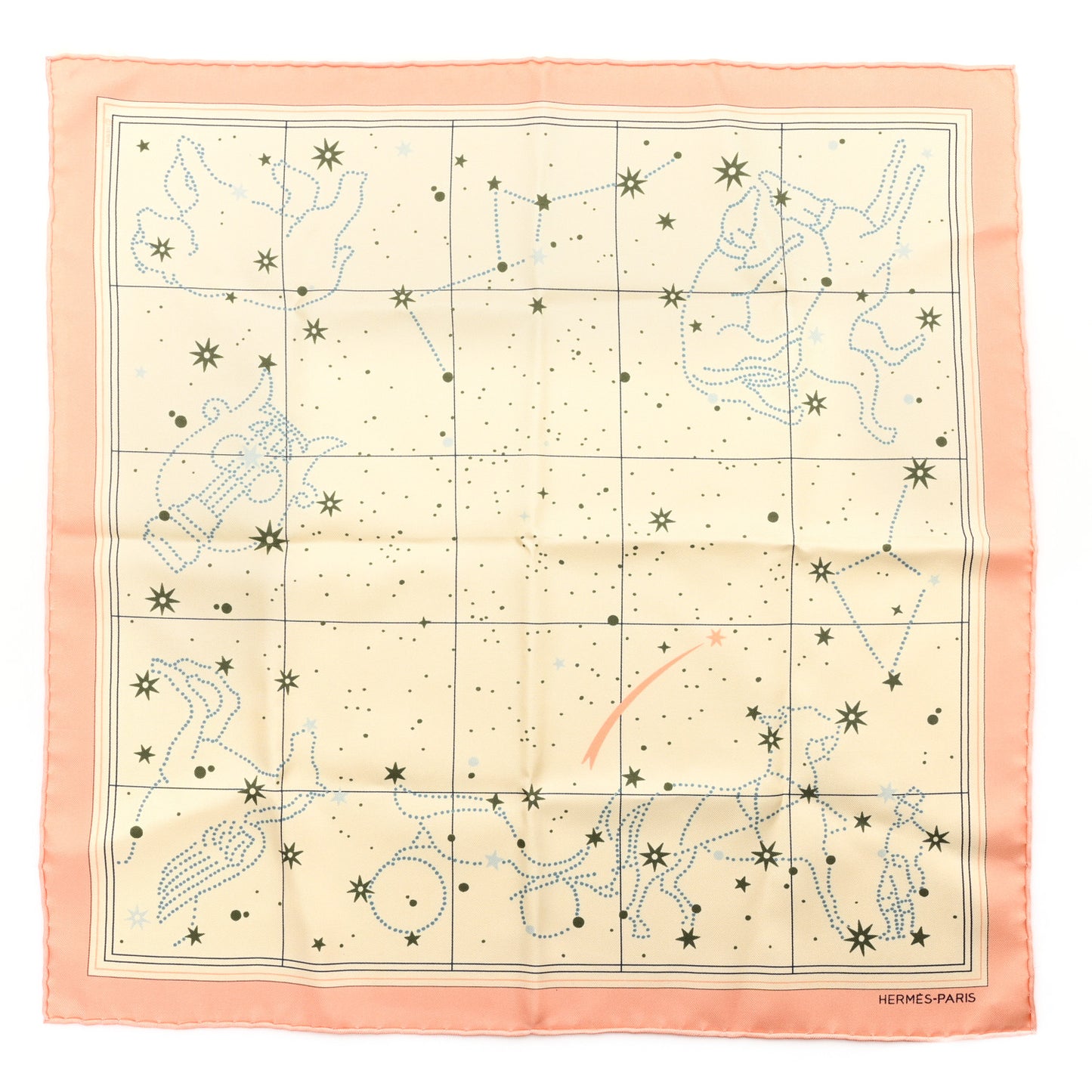 Silk Constellation d'Hermes Pocket Square Scarf 45 Rose Beige Multicolor