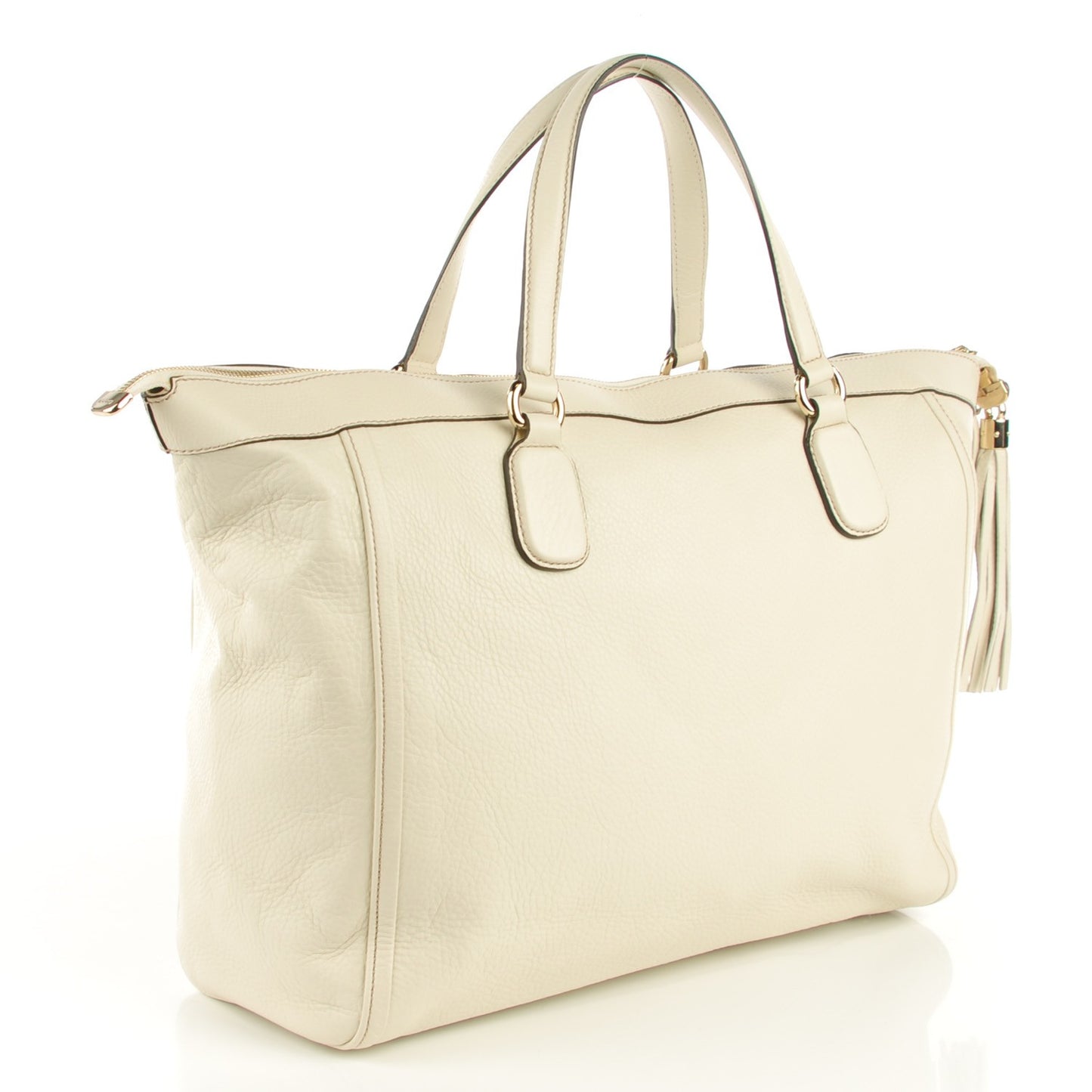 Pebbled Calfskin Large Soho Top Handle Bag Off White
