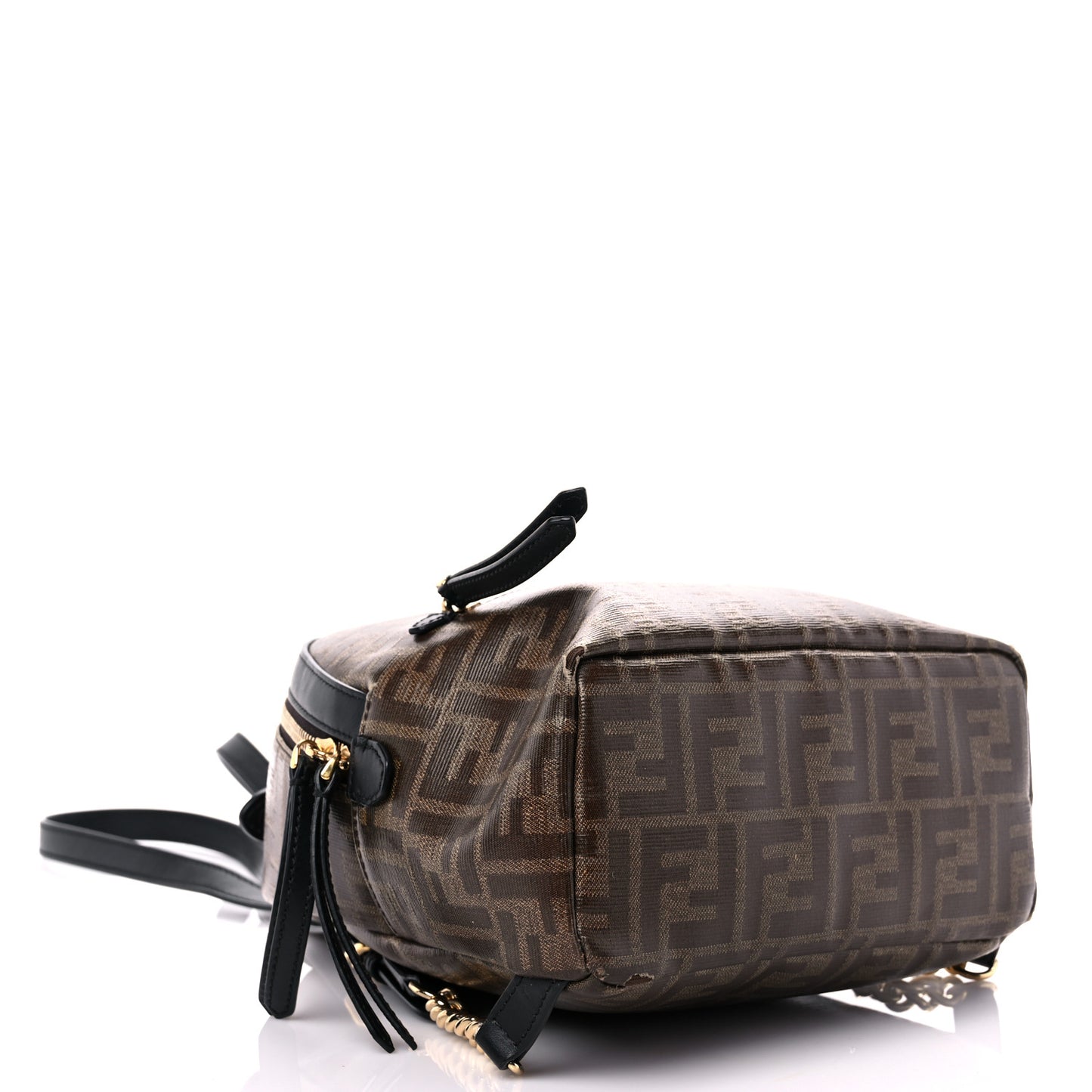 Glazed Fabric Vitello Century FF 1974 Stamp Patch Mini Backpack Mogano Panna Black
