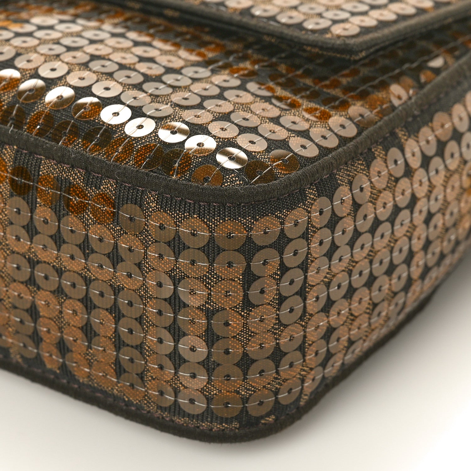 Fendi Fabric Jacquard Paillettes Vitello Seta FF 1974 Baguette Testa di Moro Real Ebano 9 of 10