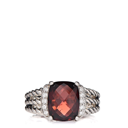 David Yurman Sterling Silver Diamond Garnet 10mm Petite Wheaton Ring 50 5.5 1 of 6