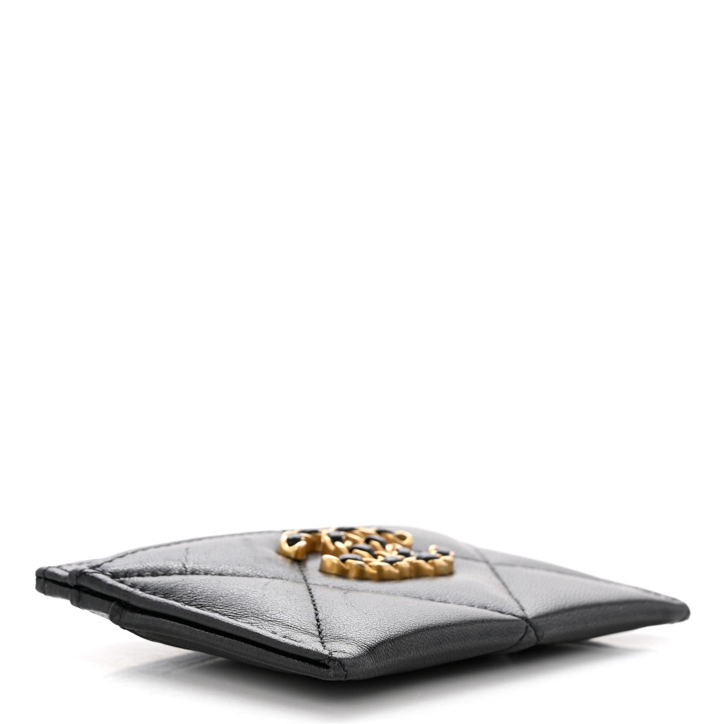 Lambskin Quilted Chanel 19 Card Holder Black