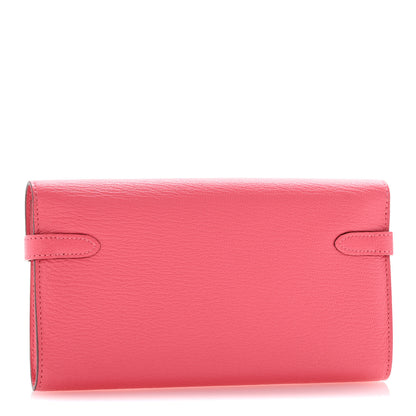 Hermes Chevre Mysore Kelly Longue Wallet Rose Lipstick 3 of 8