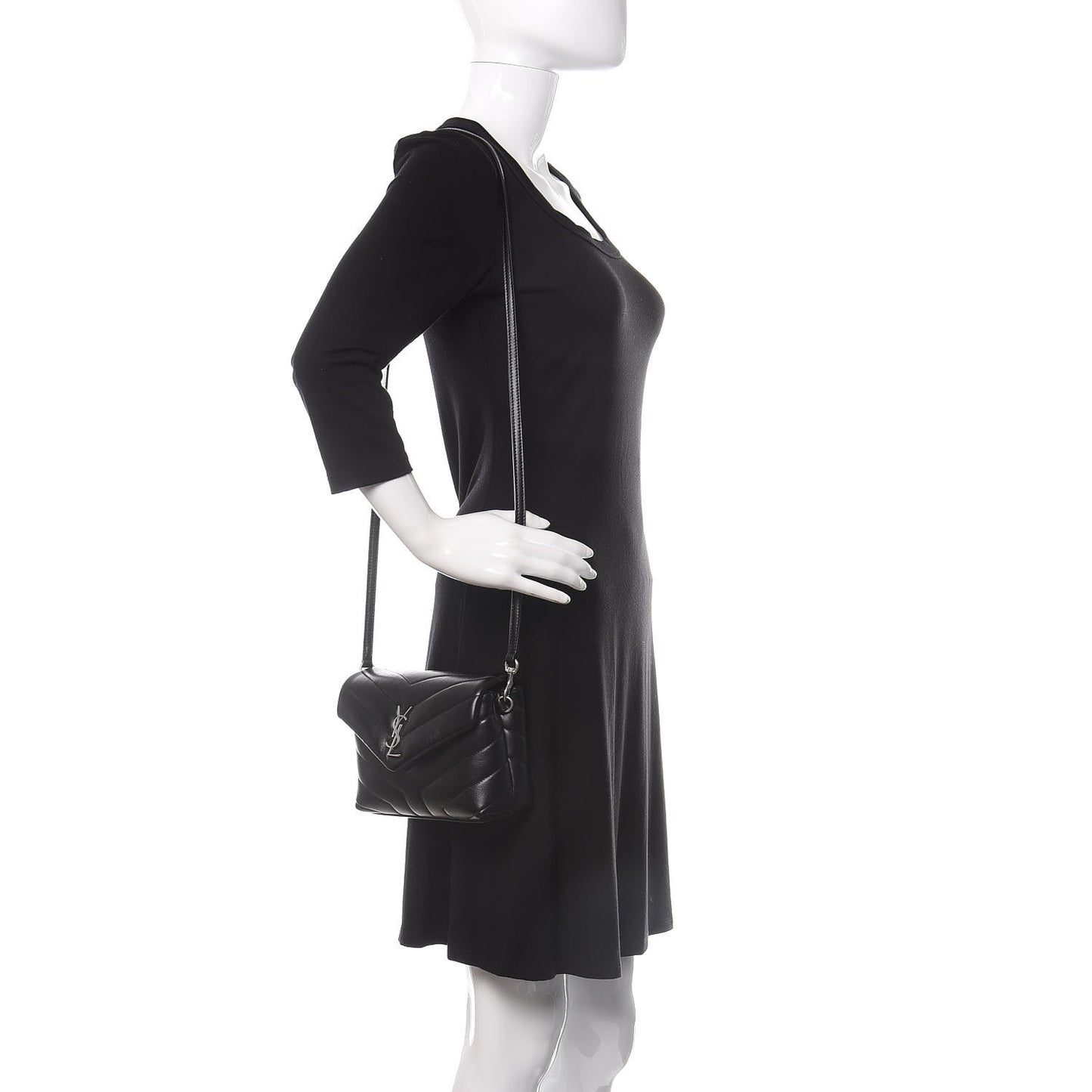 Calfskin Y Quilted Monogram Toy Loulou Crossbody Bag Black