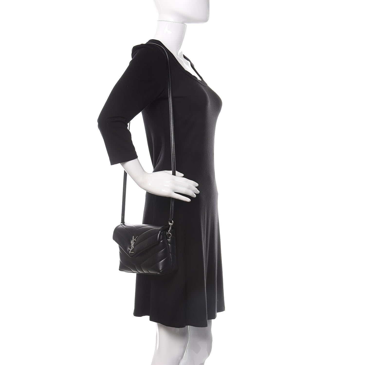 Saint Laurent Calfskin Y Quilted Monogram Toy Loulou Crossbody Bag Black 2 of 10