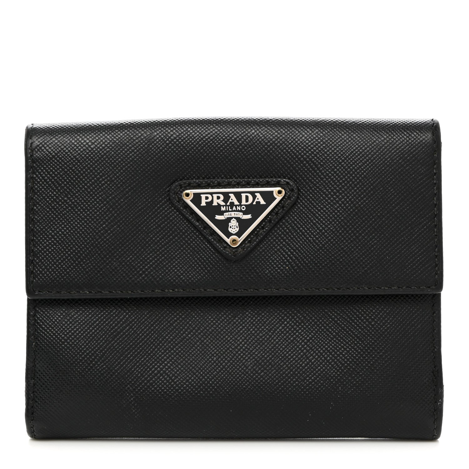 Prada Saffiano Tri-Fold Compact Wallet Black 1 of 8