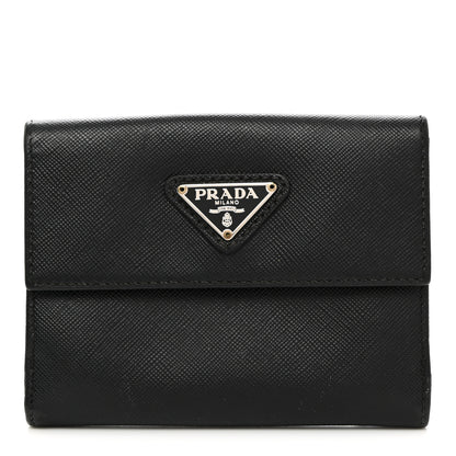 Prada Saffiano Tri-Fold Compact Wallet Black 1 of 8
