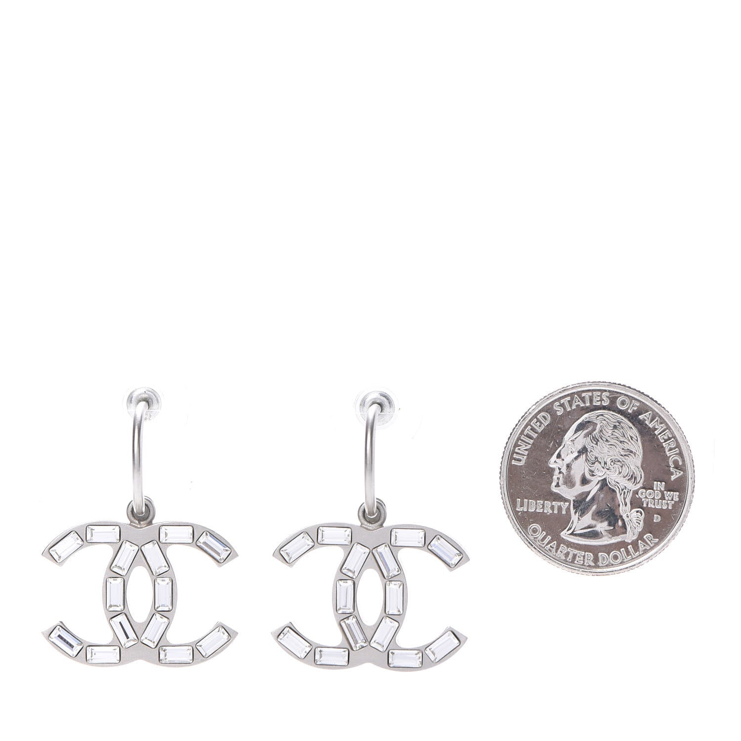 Chanel Baguette Crystal CC Dangle Earrings Silver 3 of 12