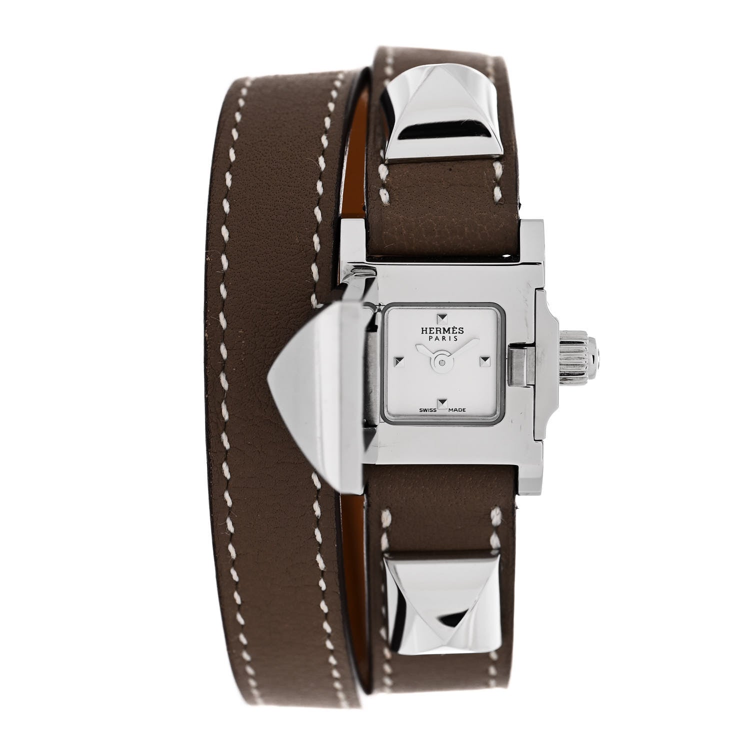 Hermes Stainless Steel Swift 16mm Medor Double Tour Quartz Watch Etoupe 1 of 5