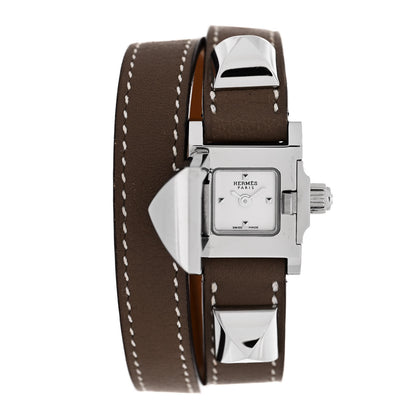 Hermes Stainless Steel Swift 16mm Medor Double Tour Quartz Watch Etoupe 1 of 5