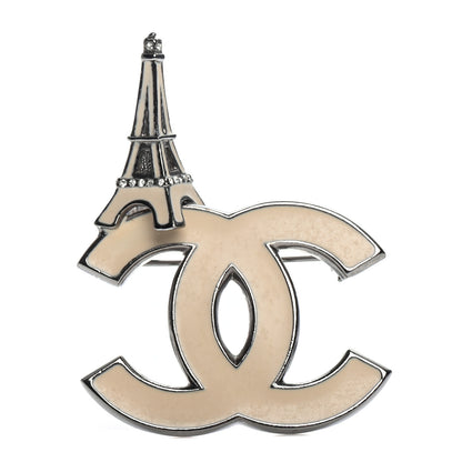Chanel Enamel Eiffel Tower CC Brooch Beige 1 of 4