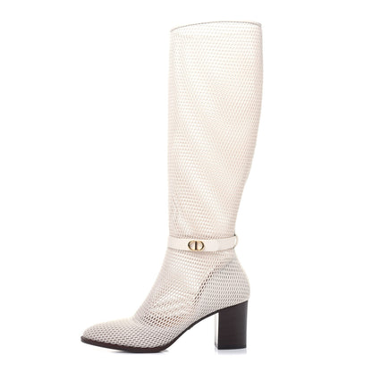 Christian Dior Empriente Mesh Montaigne Knee Boots 38.5 Off White 1 of 9