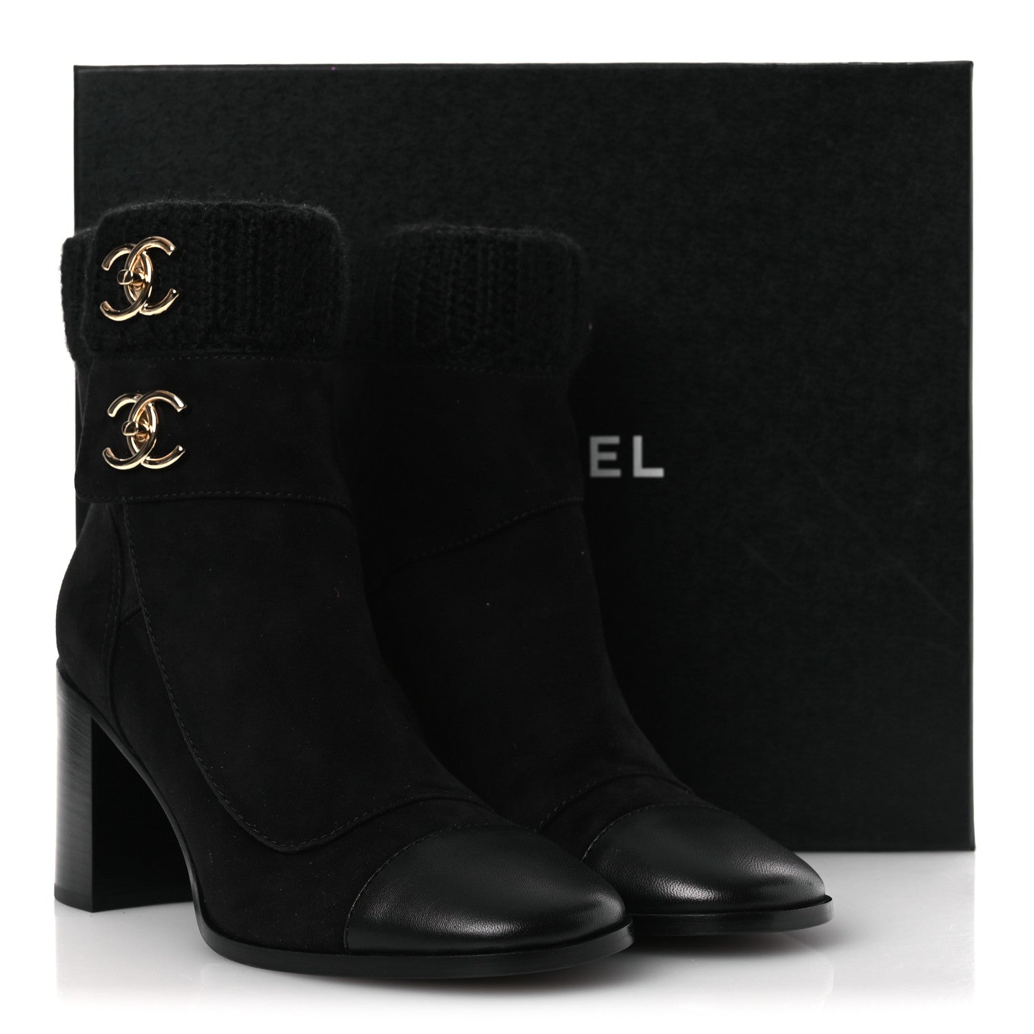 Chanel Suede Lambskin Knit CC Short Boots 39.5 Black 11 of 11