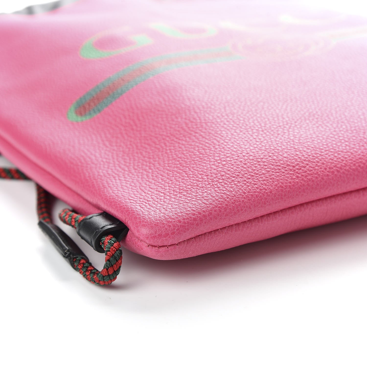 Gucci Grained Calfskin Logo Drawstring Backpack Box Pink Green Black 6 of 9