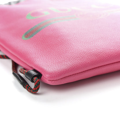 Gucci Grained Calfskin Logo Drawstring Backpack Box Pink Green Black 6 of 9