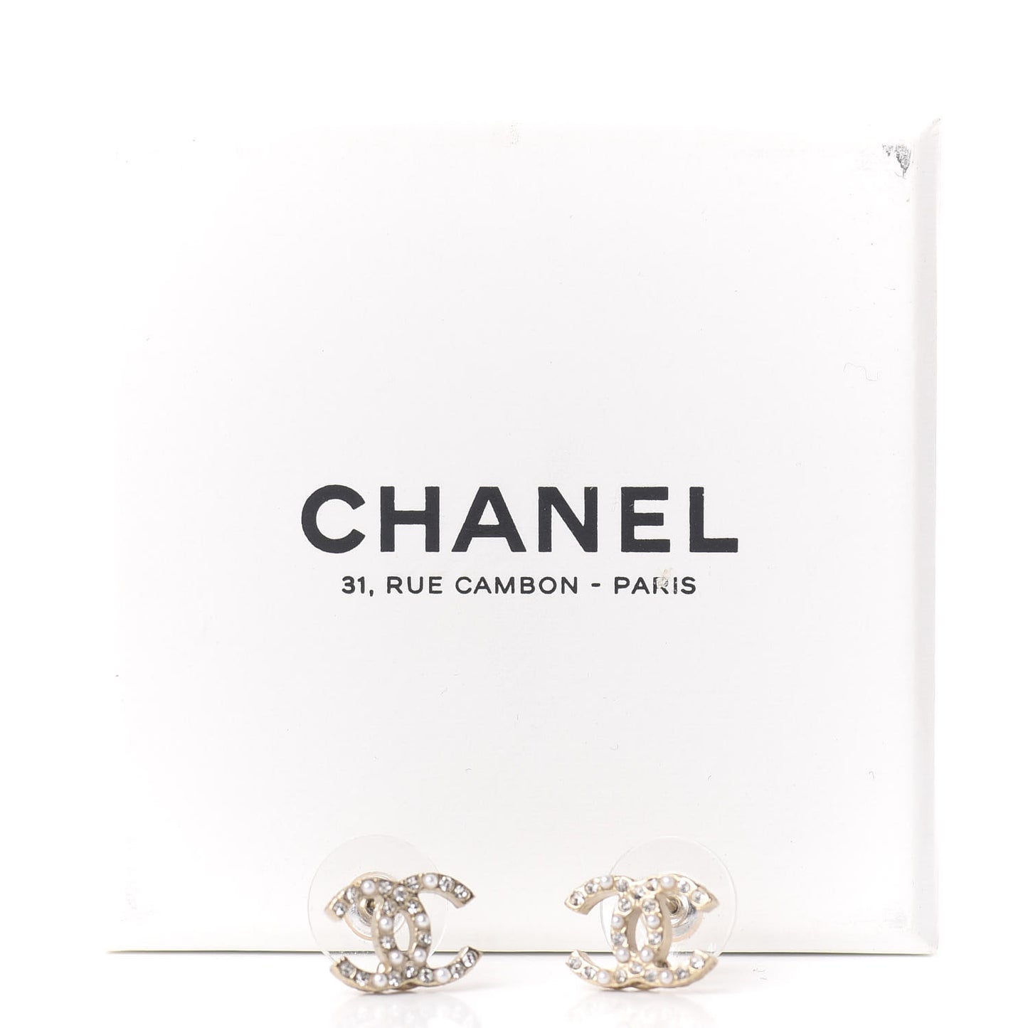 Pearl Crystal CC Earrings Gold