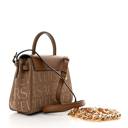 Versace Calfskin Canvas Allover La Medusa Small Top Handle Handbag Brown 3 of 10