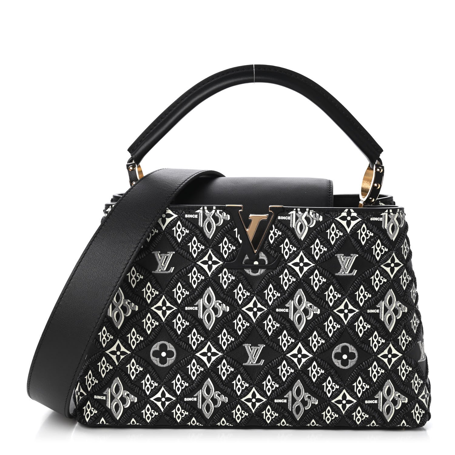 Louis Vuitton Calfskin Since 1854 Embroidered Capucines PM Black 1 of 10