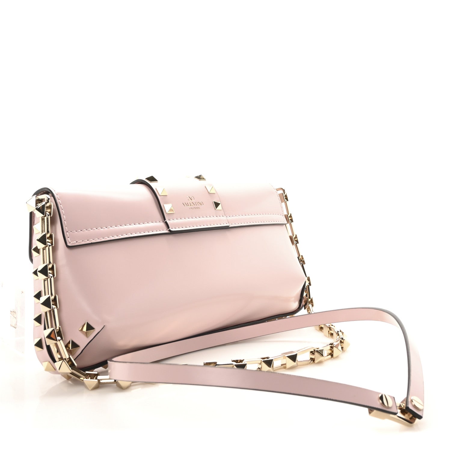 Valentino Garavani Brushed Calfskin Rockstud Flip Lock Chain Shoulder Bag Rose Quartz 3 of 9