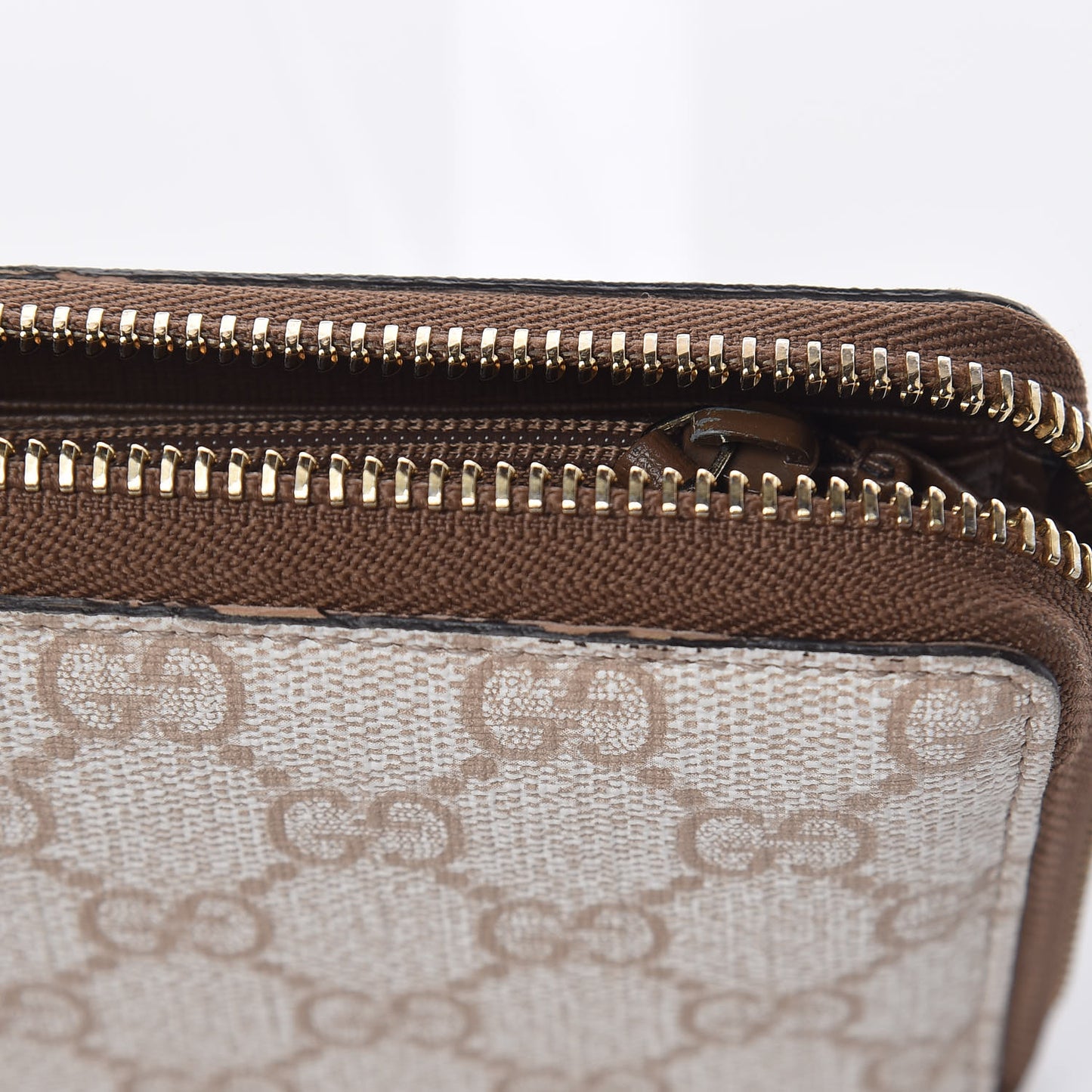 GG Supreme Monogram Calfskin Nice Zip Around Wallet New Mystic White Beige Brown