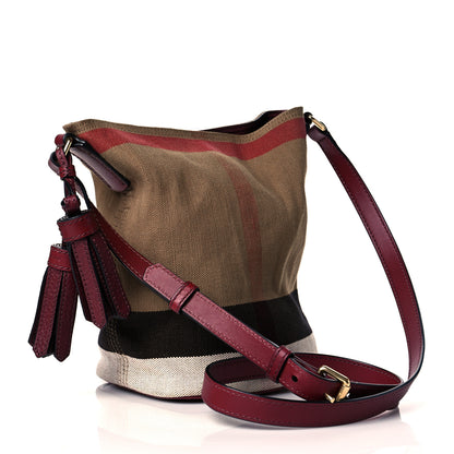 Burberry Canvas Mega Check Medium Ashby Hobo Burgundy Red 4 of 10