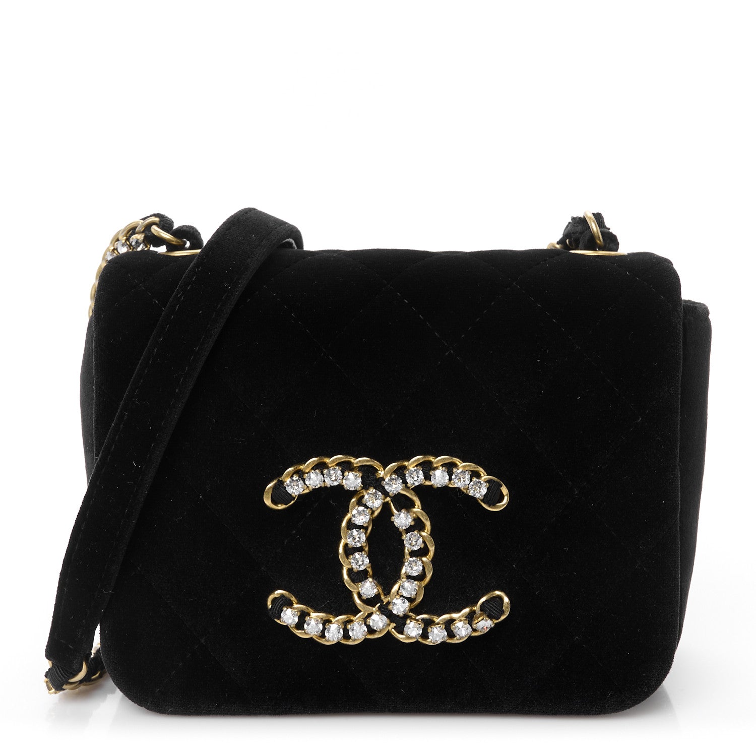 Chanel Velvet Quilted Crystal CC Mini Flap Black 1 of 10