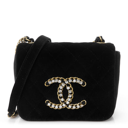 Chanel Velvet Quilted Crystal CC Mini Flap Black 1 of 10