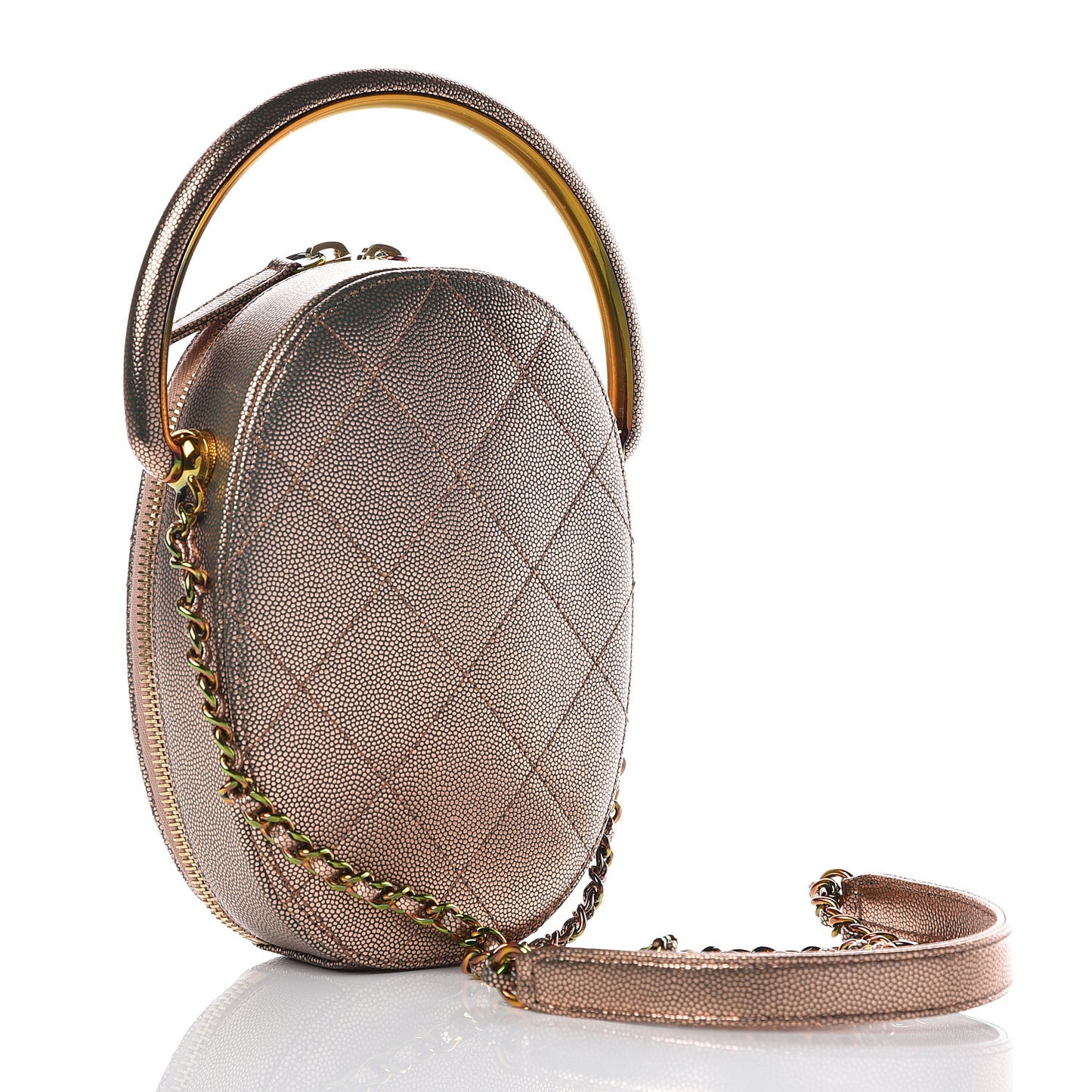 Metallic Caviar Quilted Camera Case Copper
