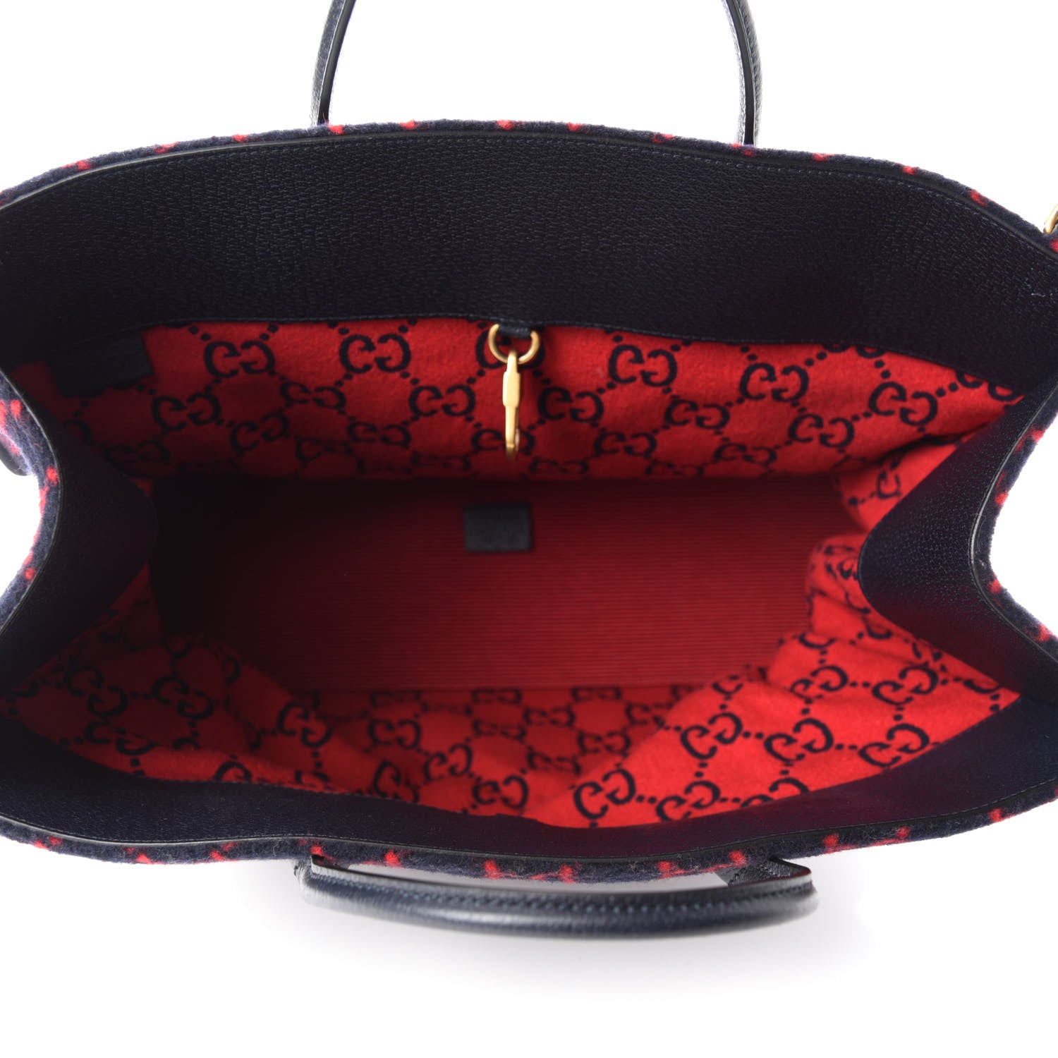 Gucci Covered Wool Textured Dollar Calfskin GG Monogram Large Tote Bag Blue Red 5 of 10