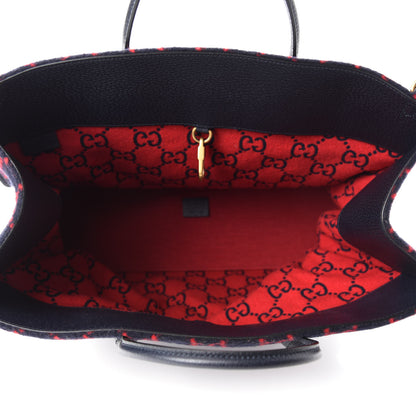 Gucci Covered Wool Textured Dollar Calfskin GG Monogram Large Tote Bag Blue Red 5 of 10