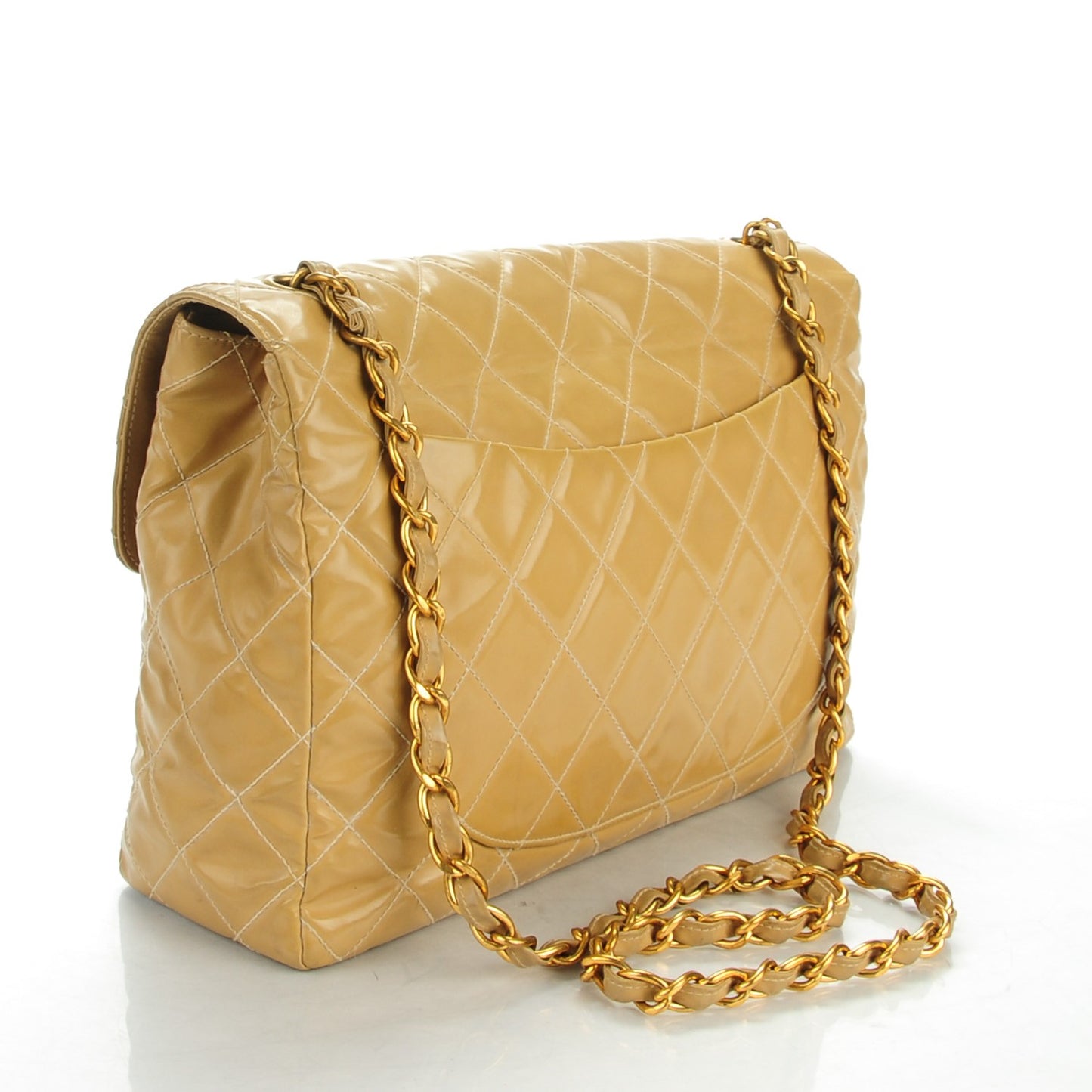 Vinyl Quilted Jumbo Single Flap Beige