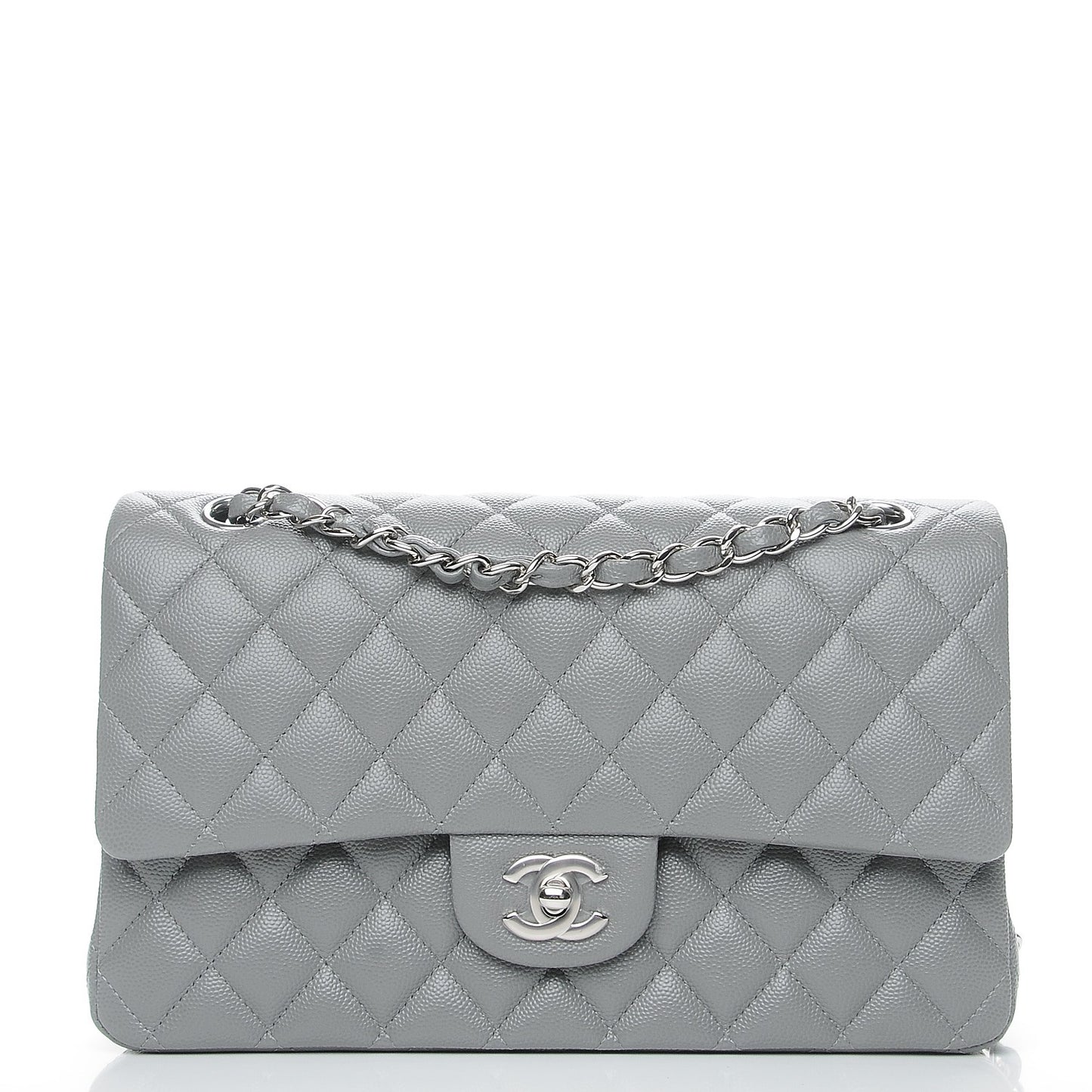 Caviar Quilted Medium Double Flap Grey