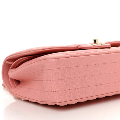 Chanel Caviar Flat Chevron Quilted Medium Double Flap Pink 9 of 11